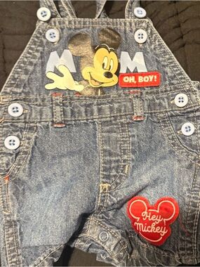 Disney Denim Mickey Overalls with Red Patch